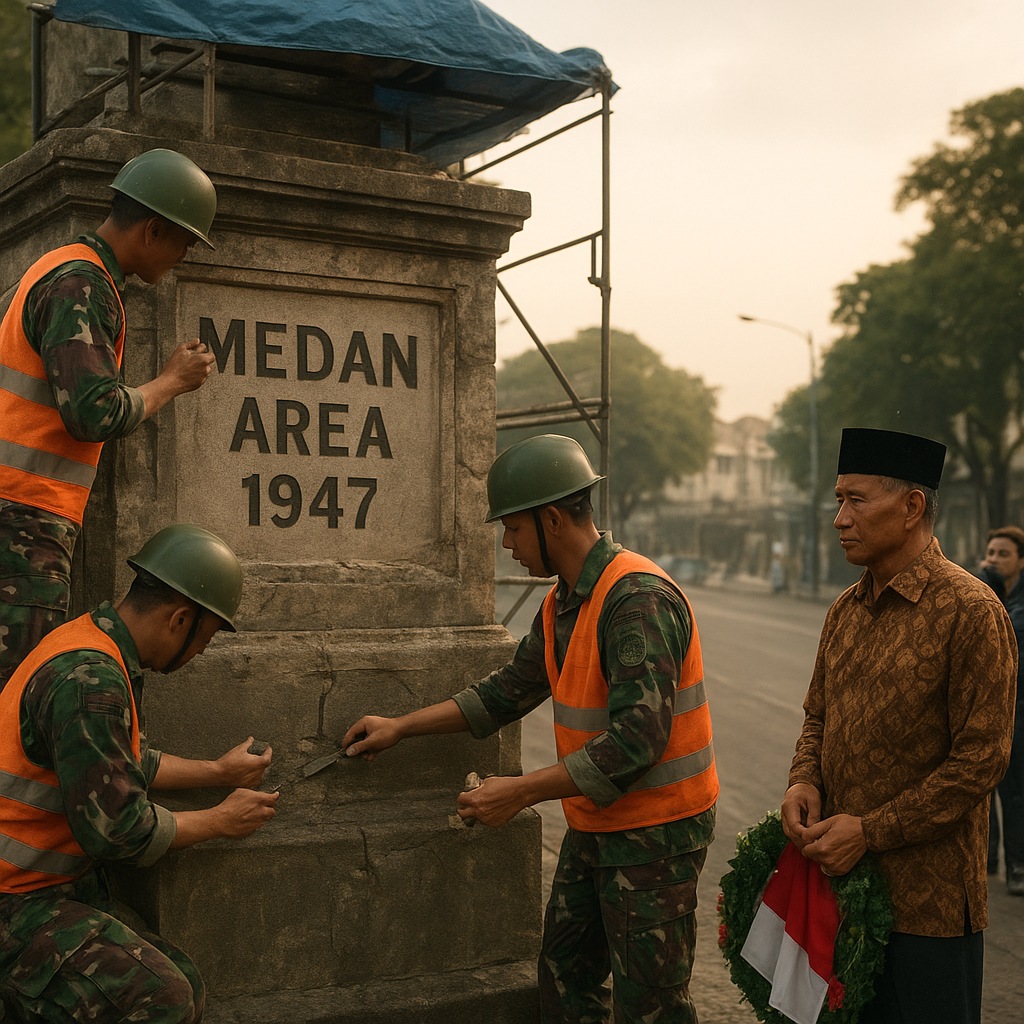 Napak Tilas Sejarah: Zeni TNI AD Pugar Monumen Jembatan di Medan Area 1947