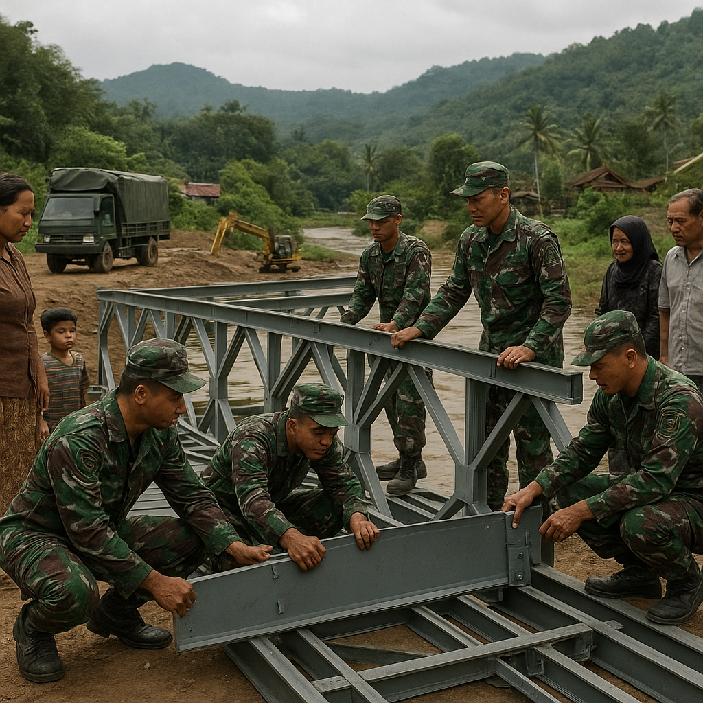 Buka Jalan untuk Rakyat, Satgas TNI Bangun Jembatan Bailey di Banjaran
