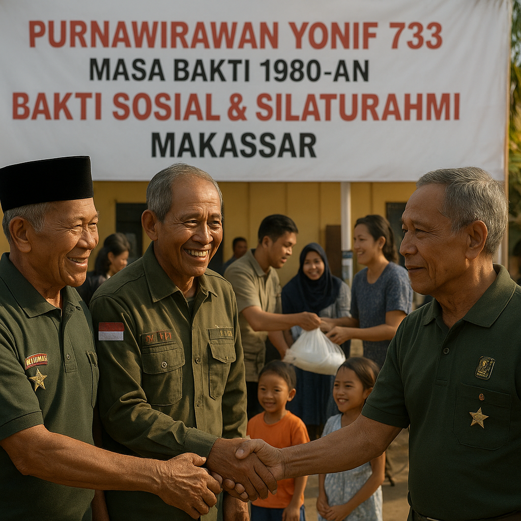 Purnawirawan Yonif 733 Masa Bakti 1980-an Gelar Bakti Sosial dan Silaturahmi di Makassar