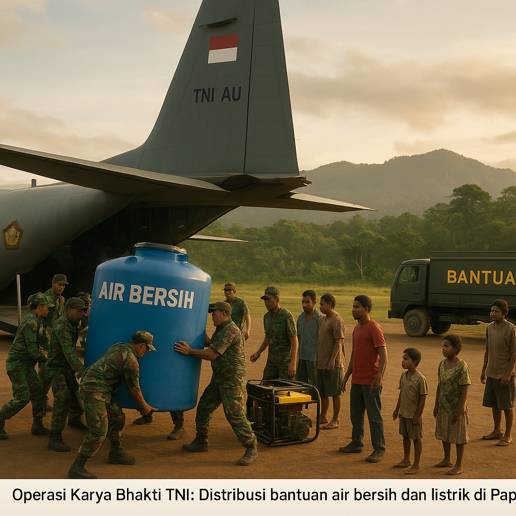 Hercules Angkut Bantuan TNI AD untuk Program Air Bersih dan Listrik di Papua