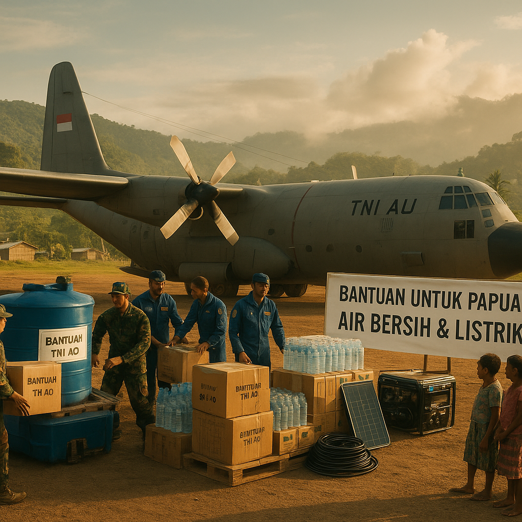 Hercules Angkut Bantuan TNI AD untuk Program Air Bersih dan Listrik di Papua