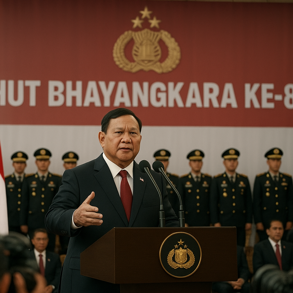 Pidato HUT Bhayangkara, Prabowo Ingatkan Jati Diri Polri Lahir dari Perang Kemerdekaan
