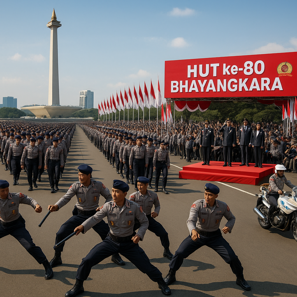 Momen Aksi Peragaan Ketangkasan Polri Hingga Defile Ribuan Personel Warnai Peringatan ke-80 Hari Bhayangkara
