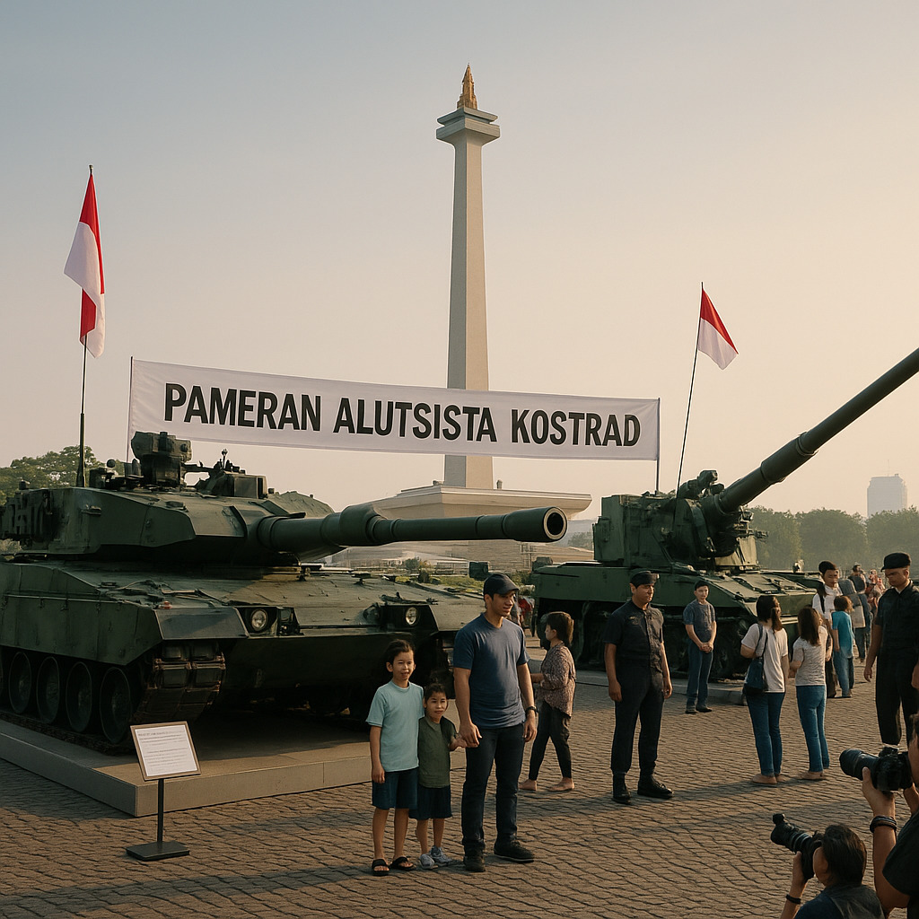 Tank Leopard Hingga Meriam Caesar Kostrad 'Mejeng' di Monas Pagi Ini, Warga Antre Berfoto