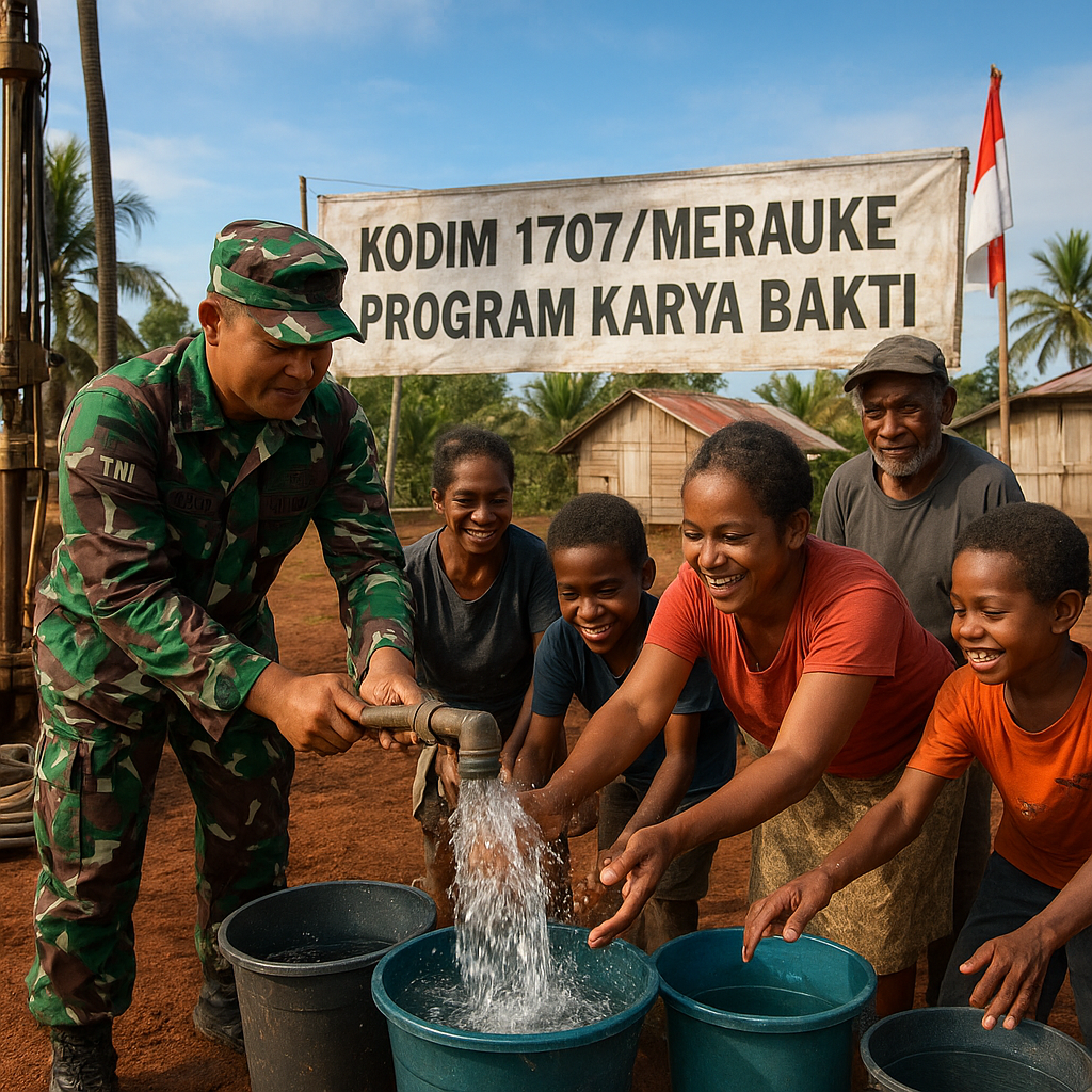 Kodim 1707/Merauke Hadir, Wujudkan Air Bersih Untuk Warga Serpu