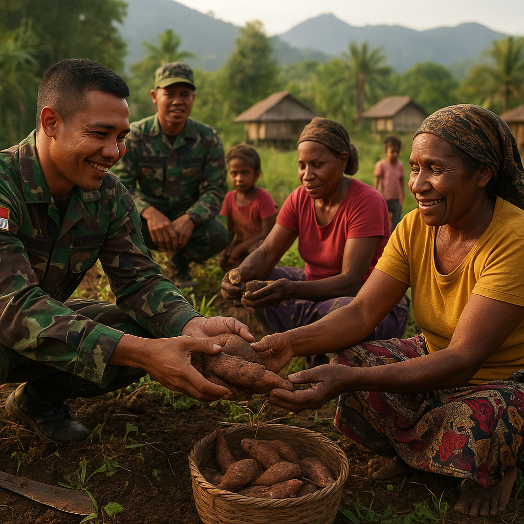 Satgas Yonif 742/SWY Kedepankan Kemanunggalan, Bantu Panen Mama Papua