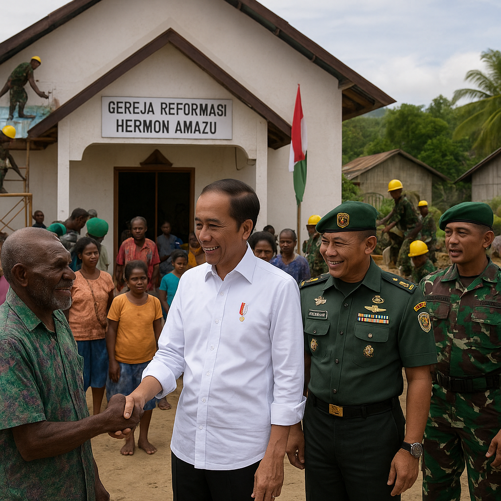 Presiden RI Bersama KASAD Hadir untuk Rakyat Papua, Melalui Satgas Yonif 123/Rajawali Merehabilitasi Gereja Reformasi Hermon Amazu