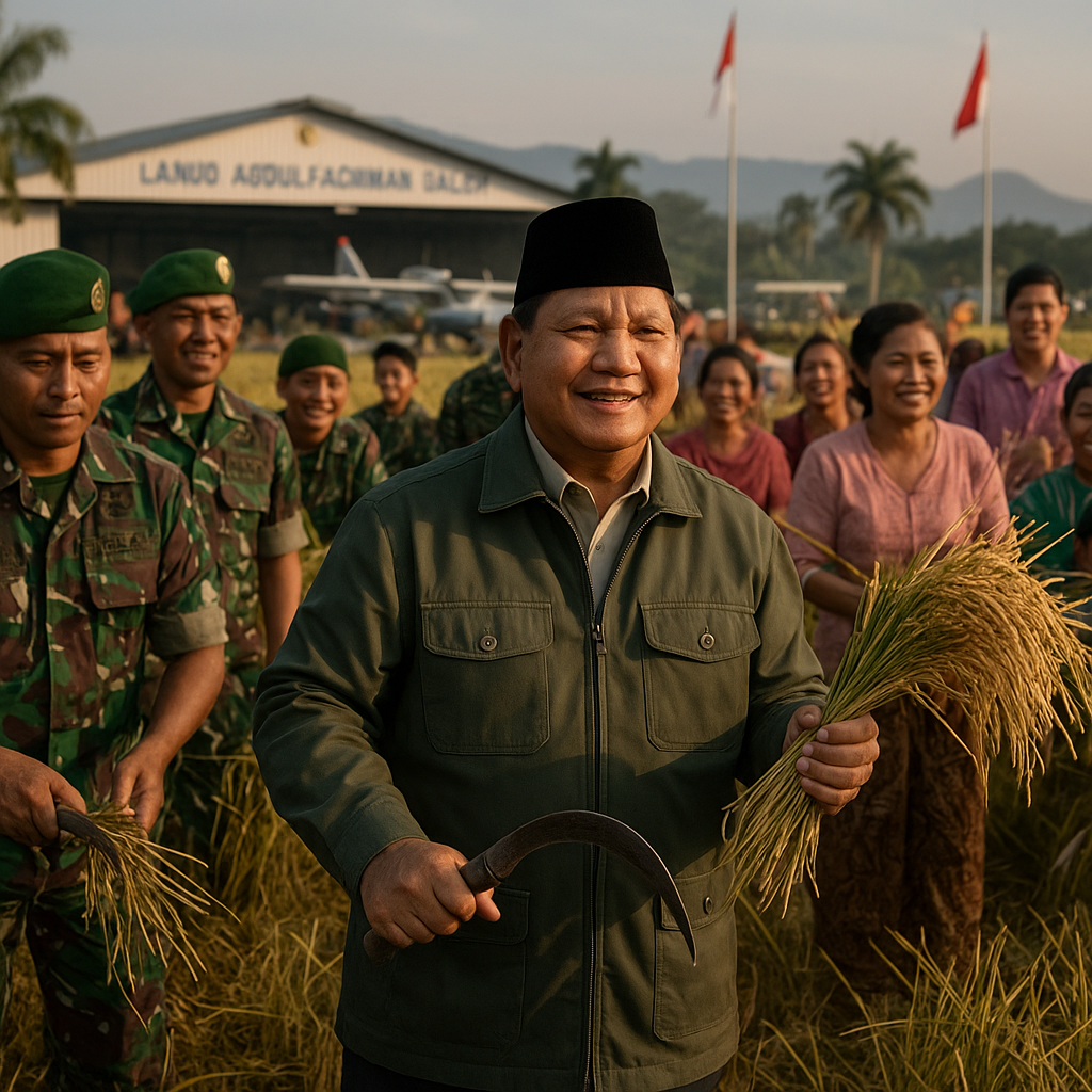 Presiden Prabowo Pimpin Panen Raya Bersama TNI dari Lanud Abdulrachman Saleh
