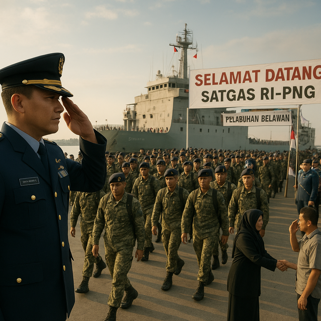 Danlanud Soewondo Sambut 450 Prajurit Satgas RI-PNG Kembali Bertugas di Papua