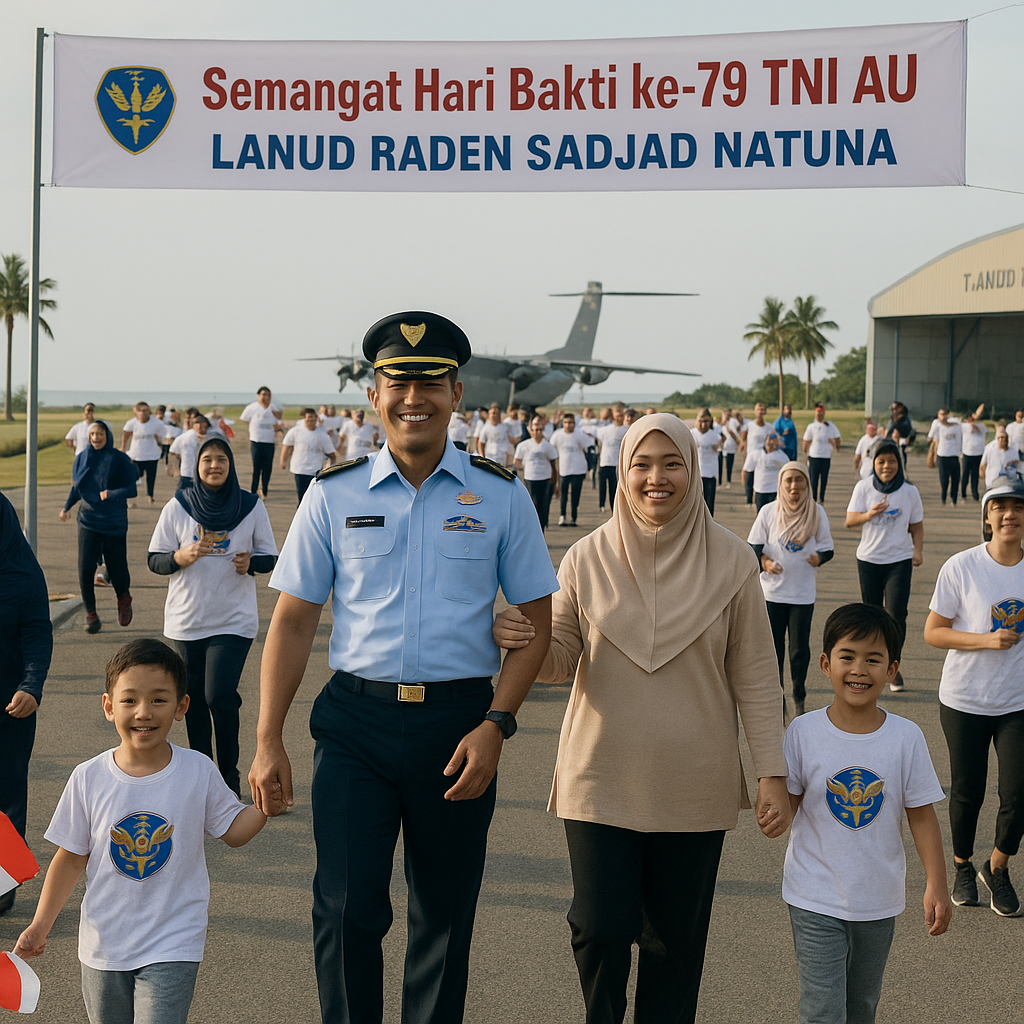 Semangat Hari Bakti ke-79 TNI AU, Lanud Raden Sadjad Satukan Prajurit dan Keluarga Lewat Jalan Santai di Natuna