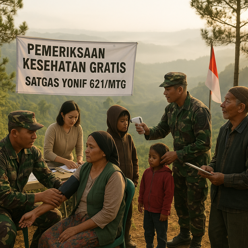 Satgas Yonif 621/Mtg Lanjutkan Tradisi Bakti Sosial dengan Pemeriksaan Kesehatan Gratis di Puncak