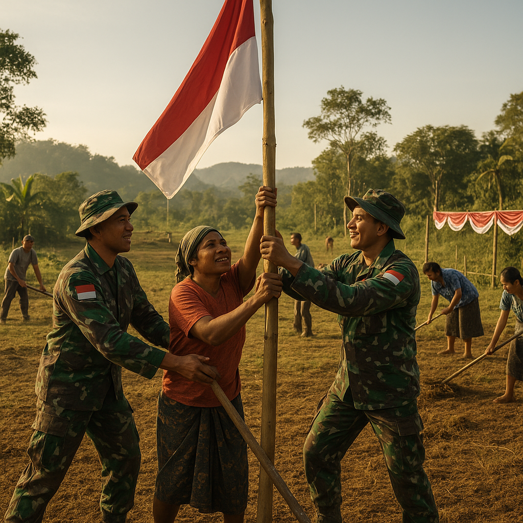 Gotong Royong di Perbatasan Papua: Satgas Yonif 643/Wns Siapkan Lapangan untuk Semarak HUT RI ke-81