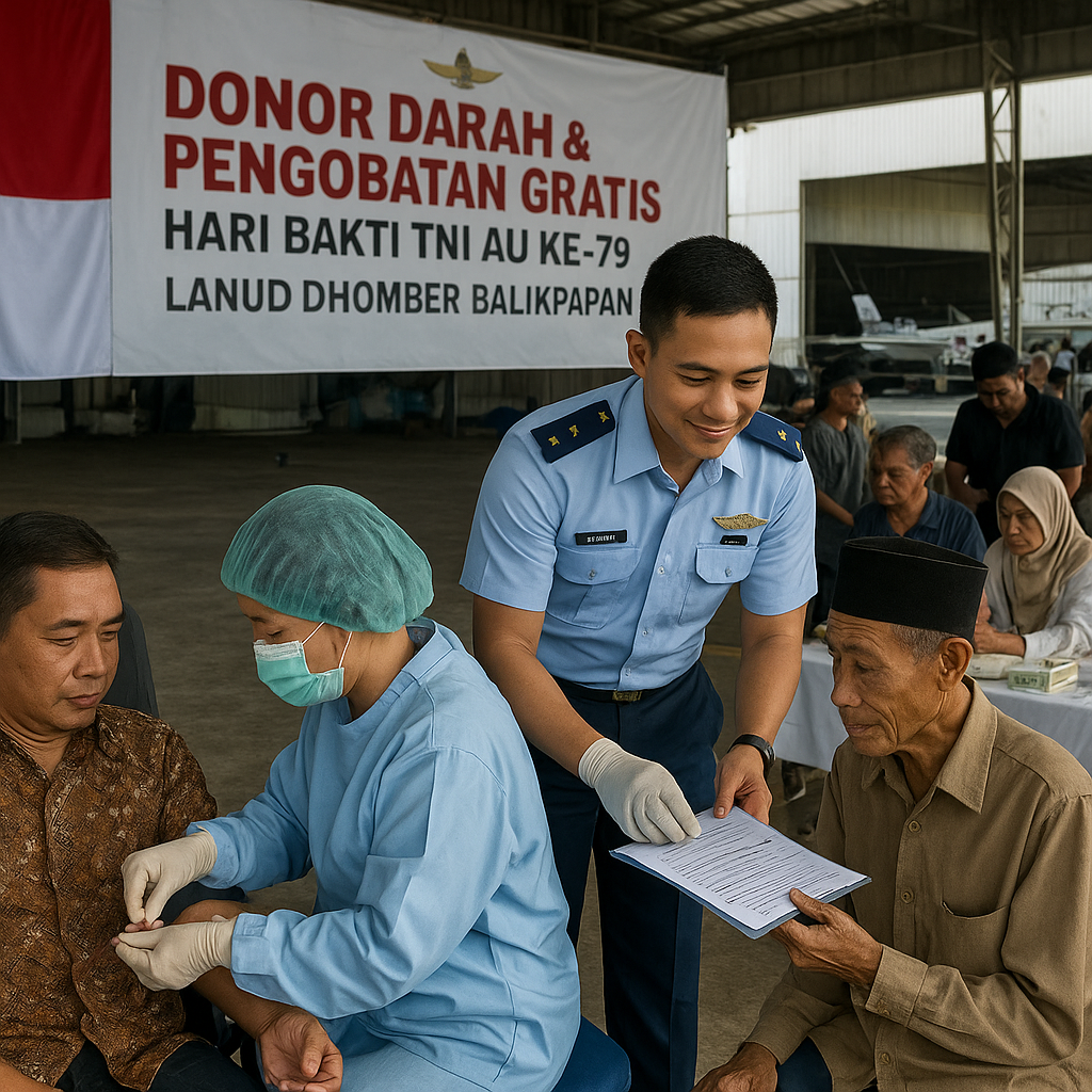 Lanud Dhomber Gelar Donor Darah dan Pengobatan Gratis, Wujud Bakti TNI AU ke-79 untuk Rakyat Balikpapan