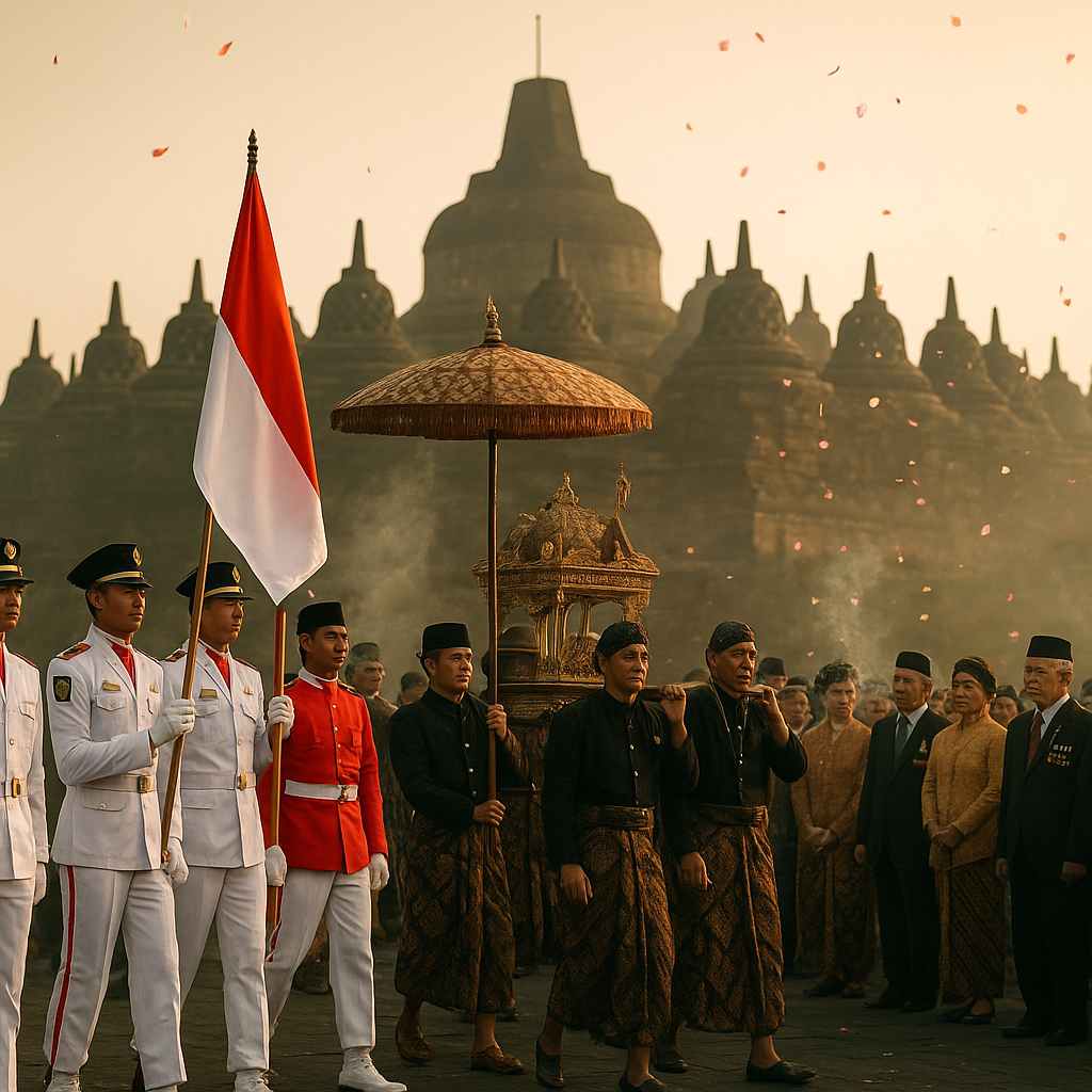 Upacara HUT ke-80 RI di Candi Borobudur, Peringatan Penuh Khidmat dengan Kirab Pusaka