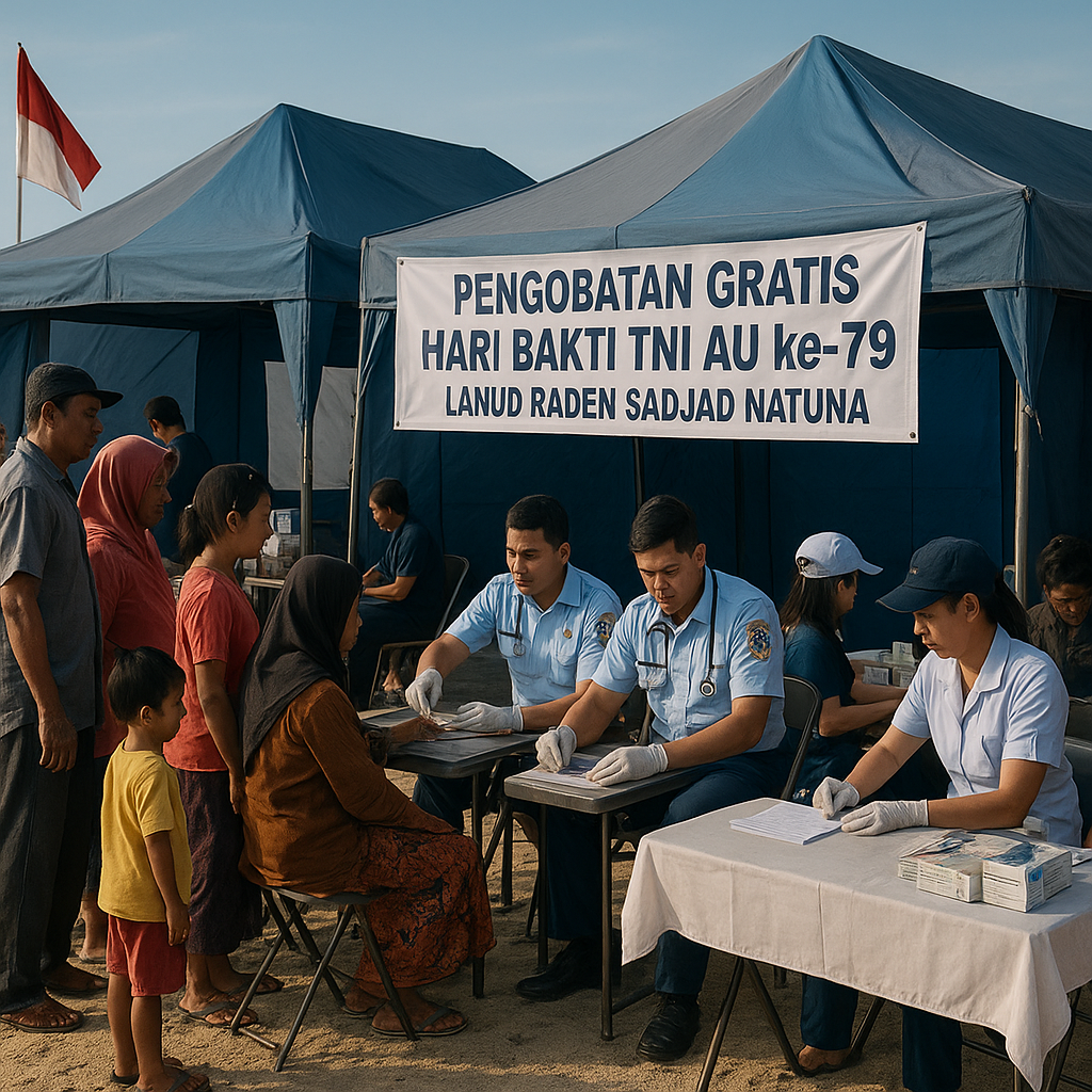 Ratusan Warga Natuna Ikut Pengobatan Gratis Hari Bakti TNI AU ke-79 di Pantai Piwang