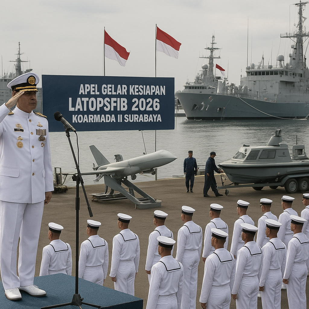 Pangkoarmada RI Pimpin Apel Gelar Kesiapan Matra Laut Latopsfib 2026: Drone Kamikaze hingga USV Siap Diuji