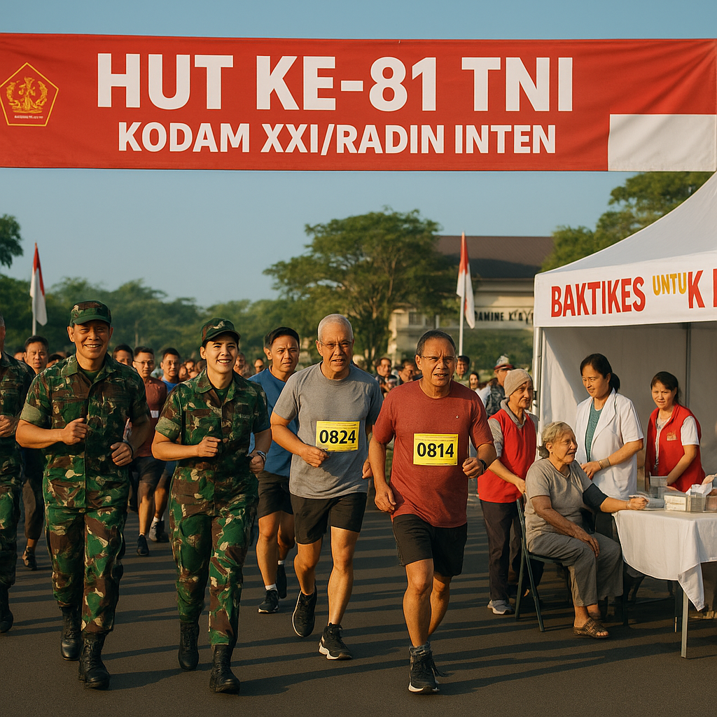 HUT Ke-81 TNI, Kodam XXI/Radin Inten Gelar Fun Run dan Baktikes untuk Rakyat