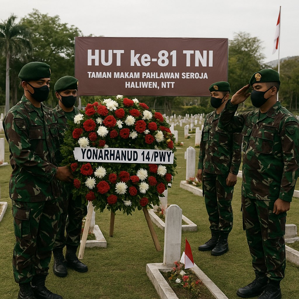 Yonarhanud 14/PWY Turut Khidmatkan Ziarah Nasional HUT Ke-81 TNI di Taman Makam Pahlawan Seroja