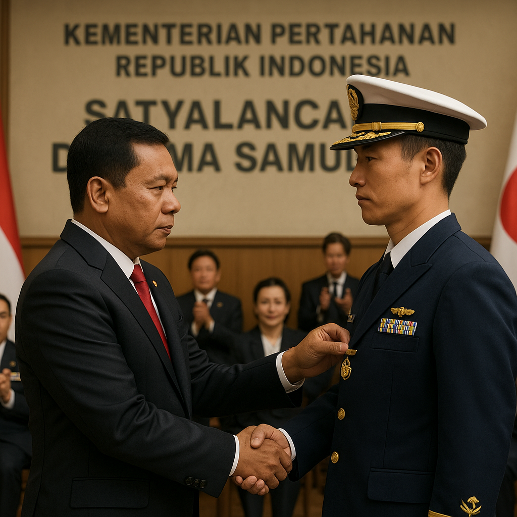 Menhan Anugerahkan Satyalancana Dharma Samudera untuk Personel Jepang yang Bantu Tangani Karhutla