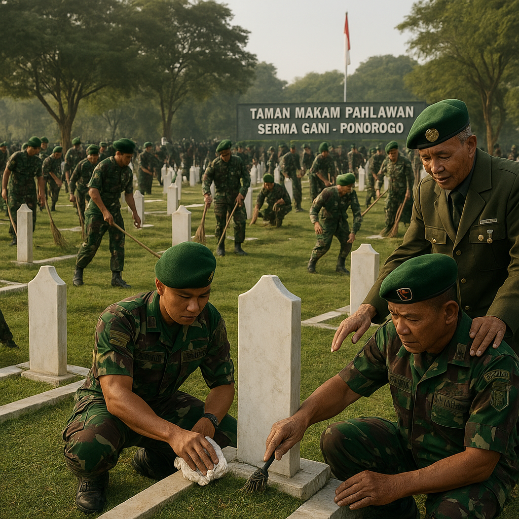 Prajurit TNI AD dan Purnawirawan Gelar Gotong Royong Bersihkan Makam Pahlawan di TMP Serma Gani